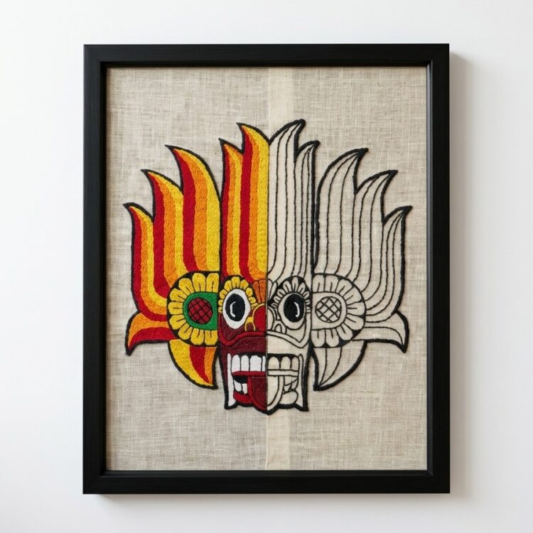 Hand Embroidery Wall Decor (Sri Lankan Traditional Mask Gini Raaksha)